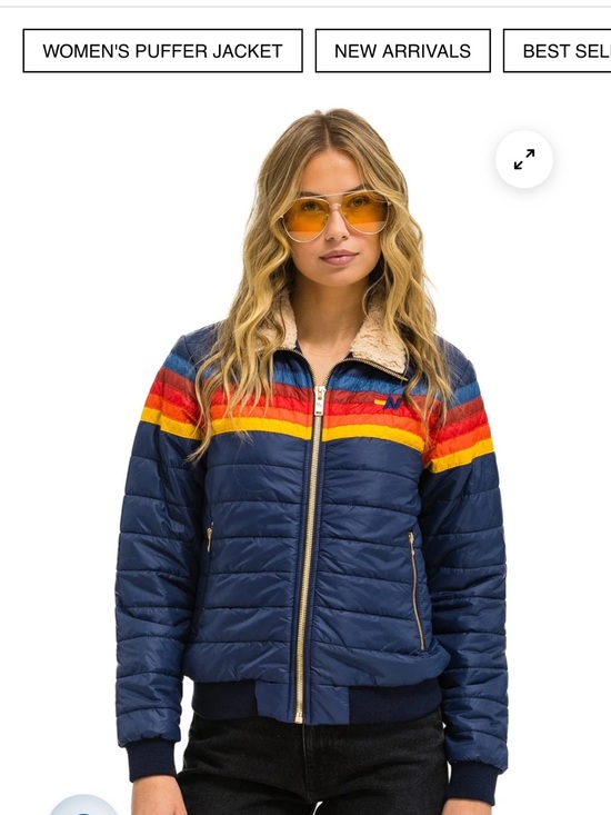 Aviator Nation Jackets & Blazers - Aviator Nation NWOT Navy Puffer Jacket with Multi-Color Stripe - AV